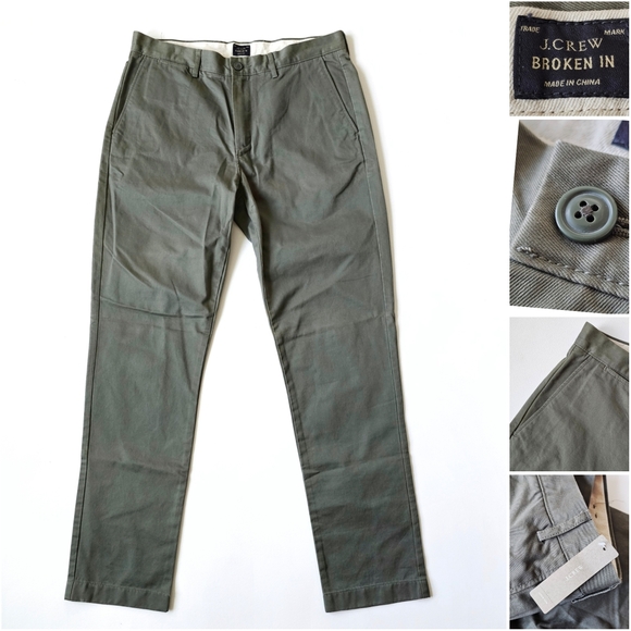 J.Crew Broken-In Cotton Chinos Men 34x34 Olive Green NWT Style #19488